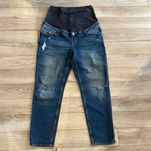 Over-The-Belly Maternity Boyfriend Distressed Denim